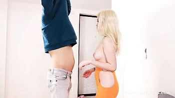 Blonde Rebecca Nikson looks gorgeous in the doggy style