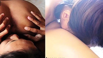 Threesome lesbian toy session