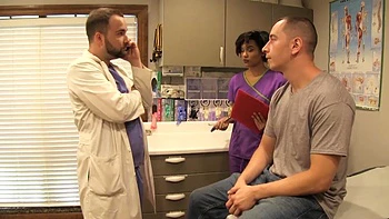 Ebony nurse Jasmine Barnes gets her pussy fucked by a hung dude