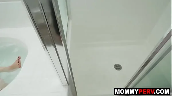 Hot MILF step-mom invites stepson to bathroom and sucks his dick