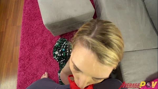 Busty Blonde Step-Mom Gives Blowjob to Swallow Big Mouthful of Cum