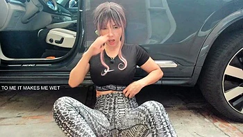 Busty curly brunette with big boobs fucks on couch