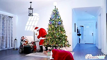 XXX-Mas threesome with two men and a young hottie Serena Hill