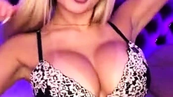 Sexy Blonde Babe With Big Boobs Strips Bra