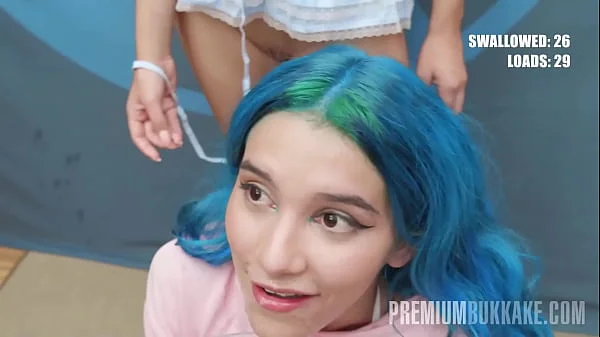 PremiumBukkake - Min Galilea swallows 64 huge cumshots in mouthful bukkake