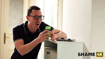 Skinny and hot blonde impaled in the missionary pose on the couch