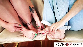Love Her Feet featuring Molly Little and Chanel Camryn's lesbian porn