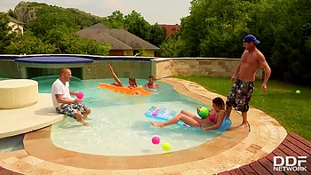 Fantastic Five - Two Babes Fucked By Three Studs At The Pool
