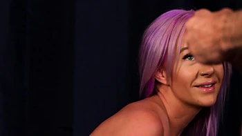 Bigtitted bitch gives HJ to small dick