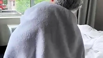 Amateur busty brunette masturbates and does hand job