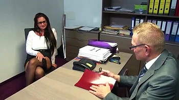 Nerdy Secretary Vivian Skylight Deep Throats Huge German Cock in Office