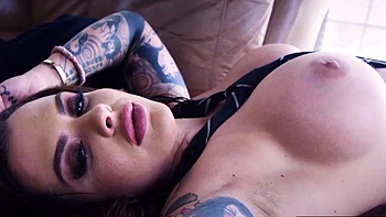 Big boobs hairy tattooed MILF strip nude