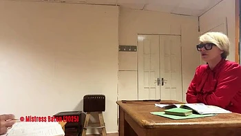 Mistress Baton Spanks Cheeky Blonde Student Alisha - Lesbian Teacher Punishment in HD