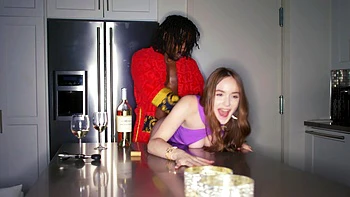 Hazel Moore gets her pussy railed by bbc in the kitchen.