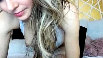 Close up teen blonde rubs her wet pussy