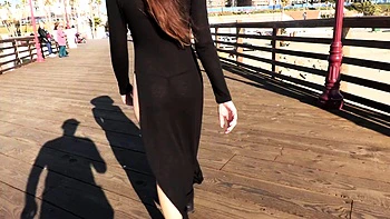 Shy Goth Exhibitionist - High Slit Sheer Dress Crotchless