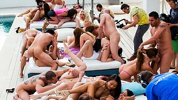 Busty Anissa Kate and Ava Dalush in wild gangbang