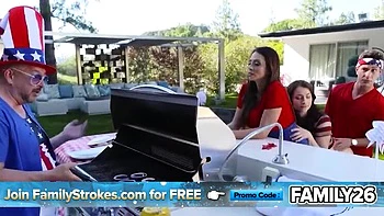 Stepmom & Stepdaughter Share Big Cock at Family BBQ