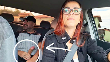 Skinny Brazilian Redhead Taxi Driver Catches Client Masturbating in Car