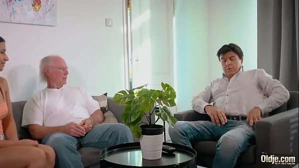 Brunette teen first time cheating on her husband with an old man