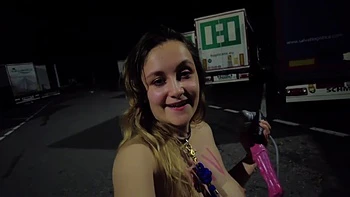 Wife's Orgasm Masturbating in Truck Stop Parking