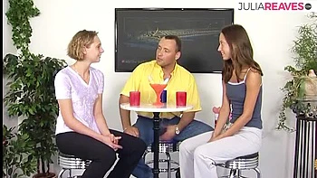 Skinny Blonde Teen Fucked and Sucks Big Cock in German Threesome