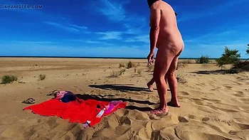 Belgian Wife Dominates Cuckold on Beach with Anal Pissing