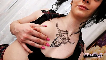 Cute Tgirl Masturbates in Fishnets and Mini