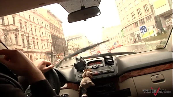 Two hotties seduce stranger from the street to have backseat car fuck