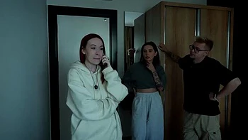 Stepmom and Stepsis Fuck Stepson in Hotel Threesome