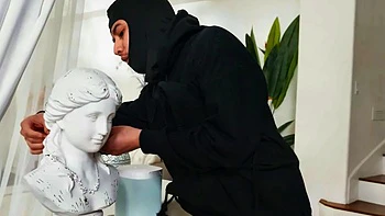 Tall Domme Fucks Robber with Dildo and Big Tits