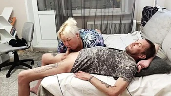 MILF stepmom deepthroats and swallows cum