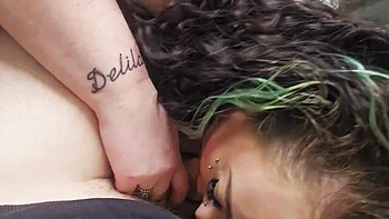 Tattooed Milf Sucks Balls & Cock with Pierced Tongue