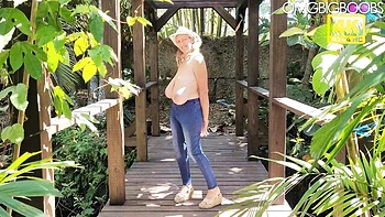 Slender Blonde MILF with Big Saggy Tits Outdoors