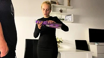 Blonde Sucks Uncut Cock with Toy
