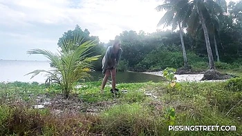 Skinny Brunette Sakura Hell Pisses Outdoors Teen Ass